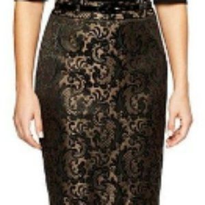 Worthington Womens Black & Gold Jacquard Skirt Size: 6 Shimmer